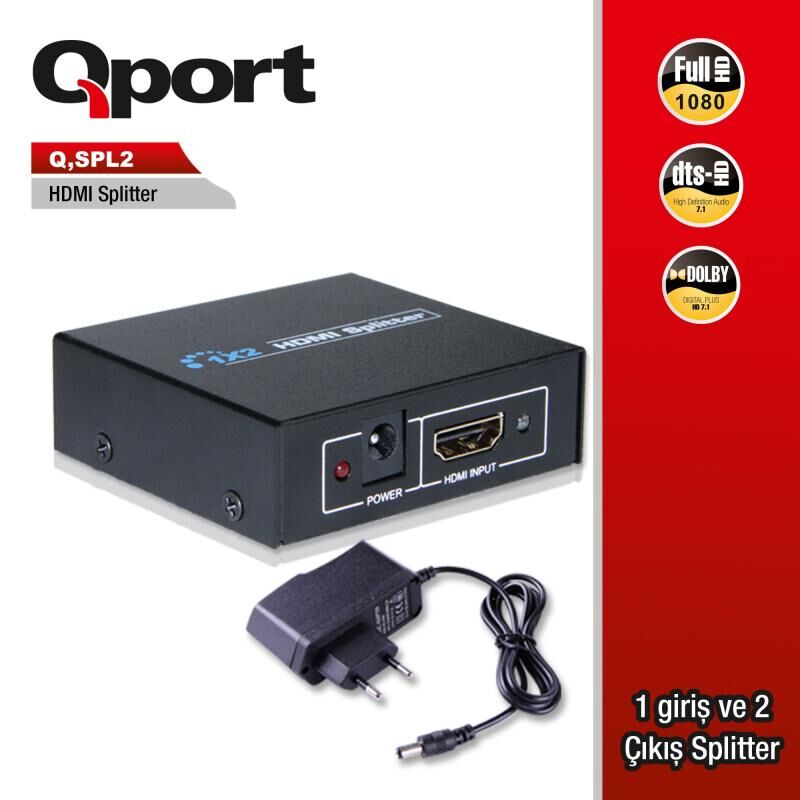 QPORT Full HD 1 Giriş 2 Çıkış HDMI Sinyal Çoğaltıcı Q-SPL2