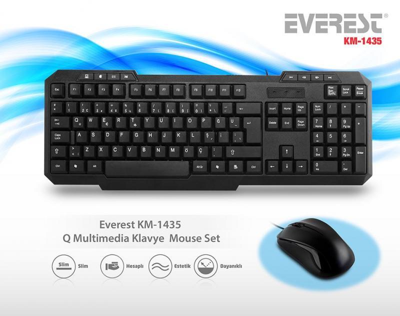 EVEREST KM-1435 USB Oyuncu Q Multimedya Klavye,Mouse Set