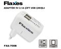 FLAXES FXA-700B 5V 2,1 AMPER    1 AMPER TABLET VE GSM ADAPTÖRÜ - ÇİFT USB BEYAZ