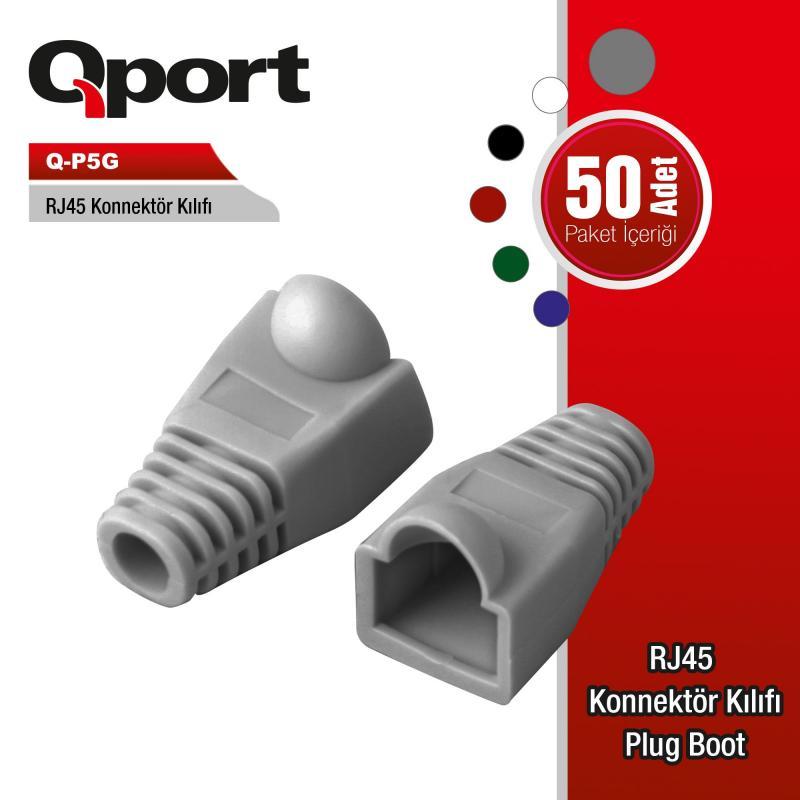QPORT RJ45 KONNEKTÖR KILIFI - PLUG BOOT 50'Lİ PAKET GRİ - CAT5 - CAT6 - CAT7 Q-P5G