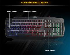EVEREST Kablolu USB Gökkuşağı Zemin Aydınlatmalı Q Klavye,Mouse Set KMX-86
