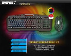 EVEREST USB Gökkuşağı Zemin Aydınlatmalı Q Siyah Gaming Klavye,Mouse Set KMX-99