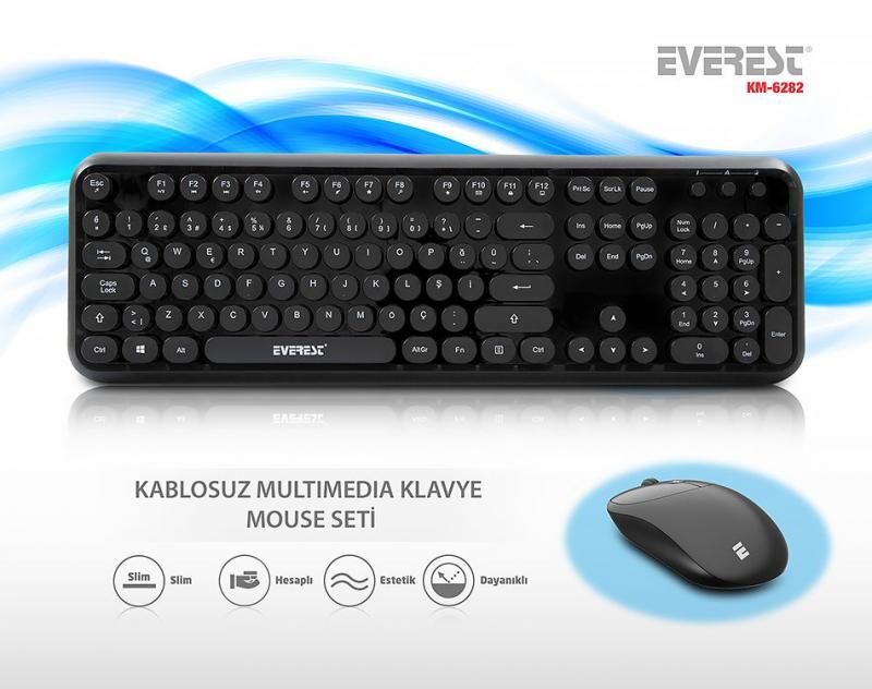 EVEREST Kablosuz Q Multimedya Siyah Klavye,Mouse Set KM-6282-S