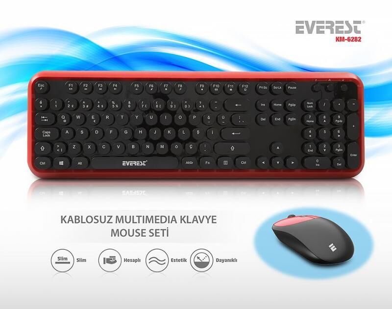 EVEREST Kablosuz Q Multimedya Kırmızı,Siyah Klavye,Mouse Set KM-6282-KS
