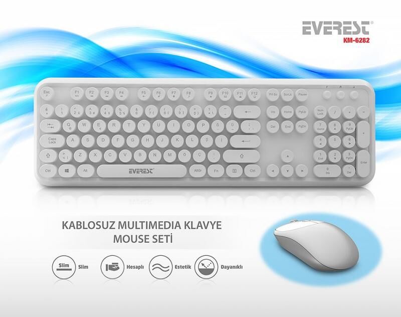 EVEREST KM-6282-B Kablosuz Q Multimedya Beyaz Klavye,Mouse Set