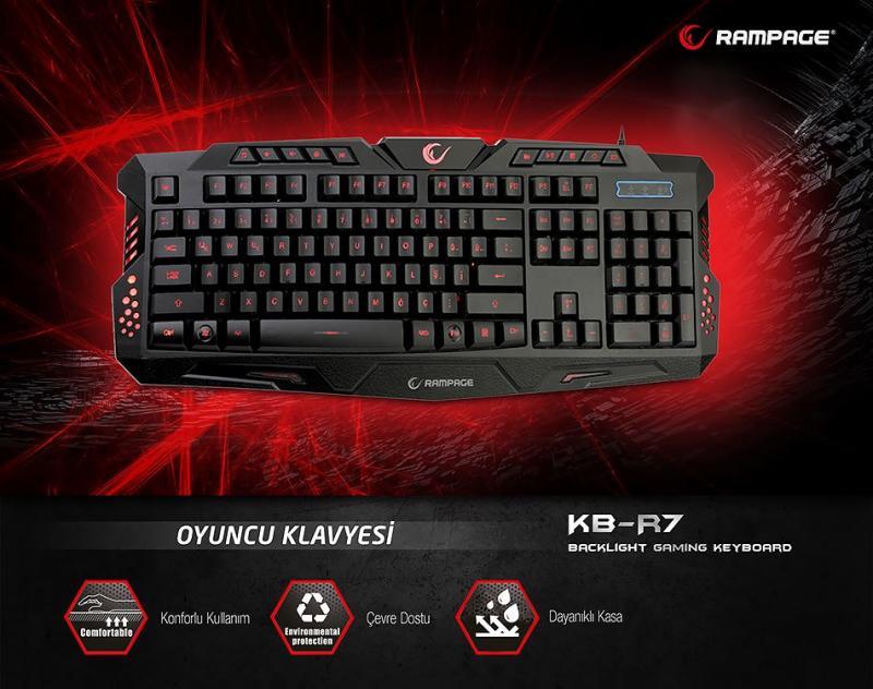 RAMPAGE USB Işıklandırmalı Q Siyah Gaming Klavye KB-R7