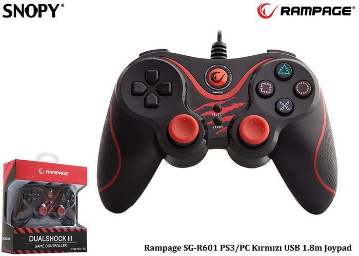 RAMPAGE Rampage SG-R601 PS3/PC Kırmızı USB 1.8m Joypad SG-R601-K