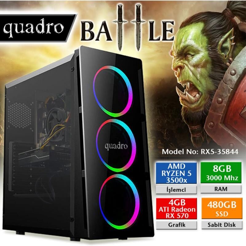 QUADRO BATTLE-RX5-35844 BATTLE RX5-35844 Ryzen 5 3500X 8gb 3000Mhz 480gb 4gb RX570 Freedos