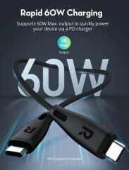 RAVPOWER RP-CB1037 60W C-C 1.2M USB2.0 3A Cable Black