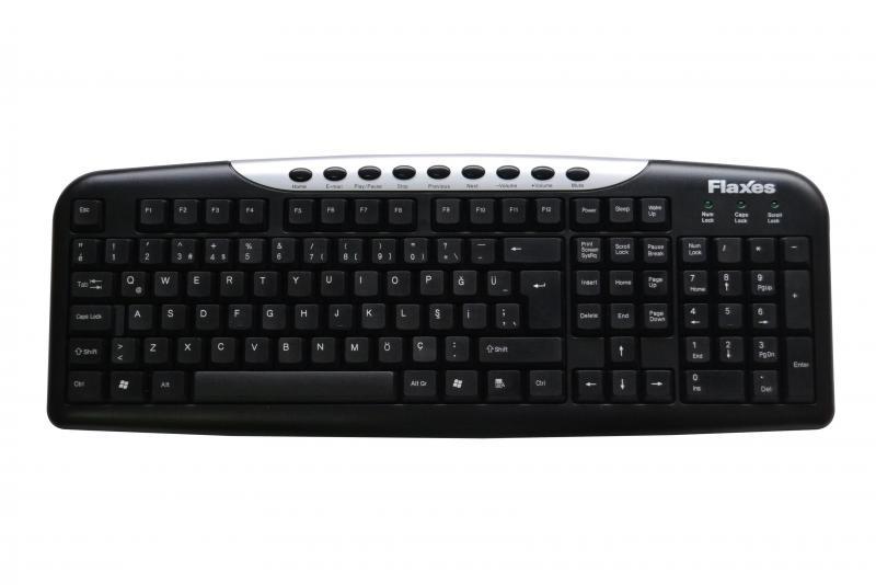 FLAXES Kablolu, Q, TR,USB, Multimedya, Siyah Klavye FLX-172Q-MM