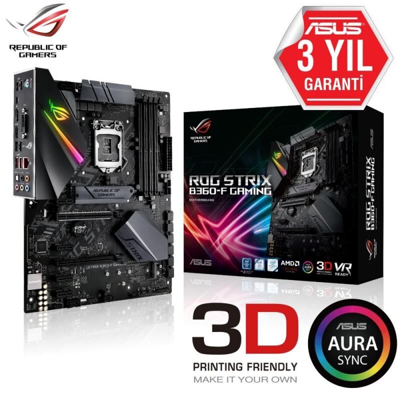 ASUS Intel B360 1151 DDR4 2666MHz DP,HDMI,DVI Aura RGB Anakart ROG-STRIX-B360-F-G