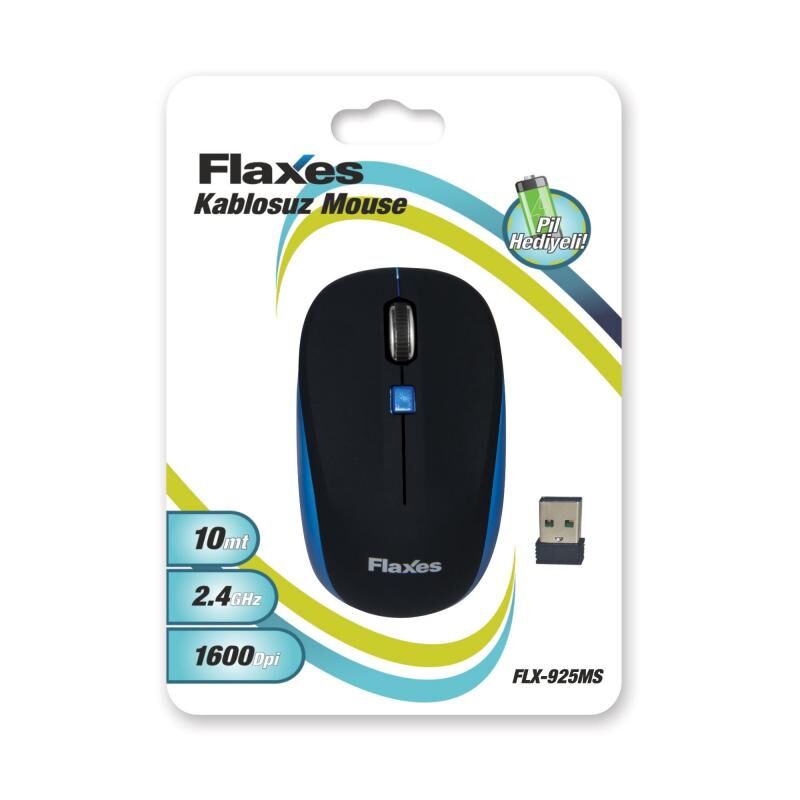 FLAXES FLX-925MS Kablosuz 2,4GHZ 1600DPI Siyah,Mavi Mouse