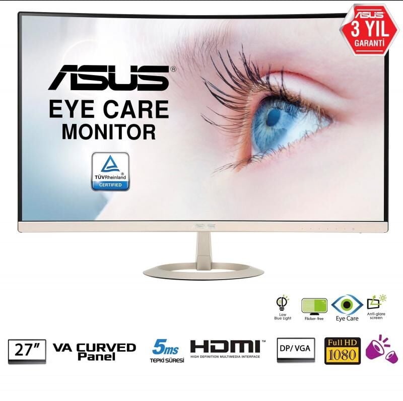 ASUS 27''FHD 1920x1080 5ms Çerçevesiz Eye Care Kavisli Monitör