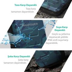 RAVPOWER RP-PB044-BK 10050mAh Su Geçirmez Taşınabilir Şarj Cihazı Powerbank