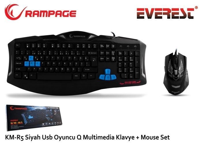 RAMPAGE USB 3 Farklı LED'li Gaming Q Multimedya Siyah Klavye,Mouse Set KM-R5S