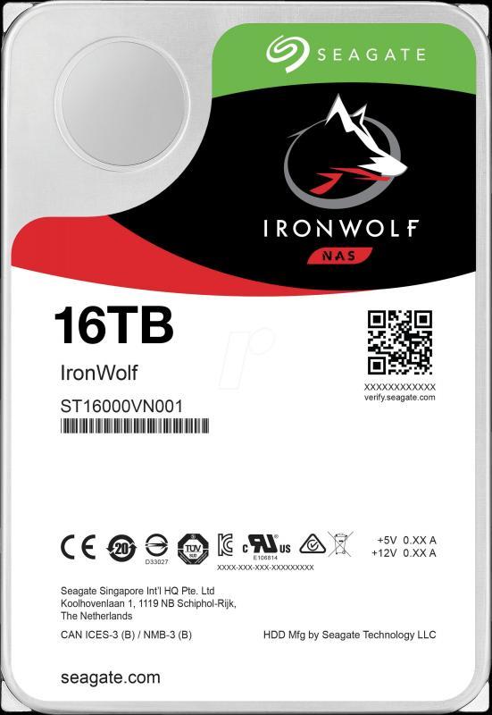 SEAGATE ST16000VN001 16TB IronWolf Sata 3.0 7200RPM 256MB  3.5'' Dahili NAS Diski