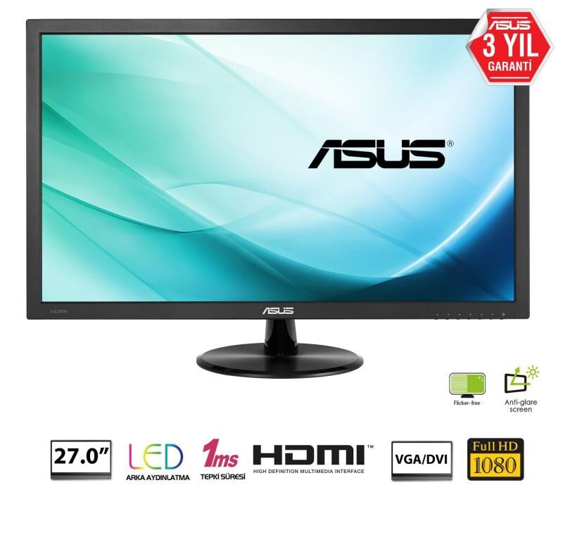 ASUS 27''FHD 1920x1080 1ms 60Hz VGA,2xHDMI Siyah Gaming LED Monitör VP278H