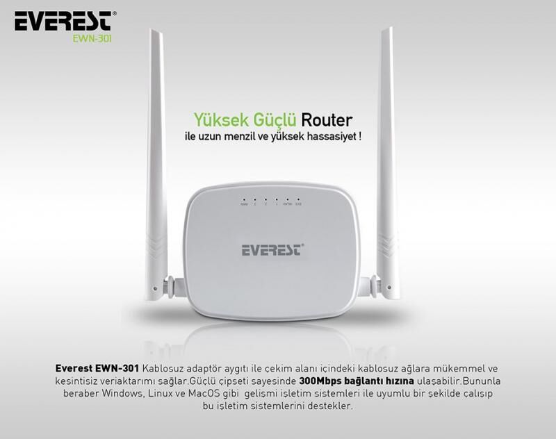 EVEREST 300Mbps Kablosuz-N WPS+ WISP+WDS Repeater,AP,Kablosuz Router EWR-301