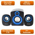 FLAXES FLX-025 11W 2+1 Subwoofer Siyah,Mavi Hoparlör